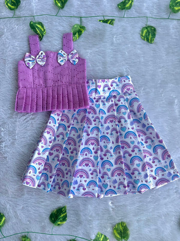 (CTS019) Playful Purple Peplum and Rainbow Skirt Set