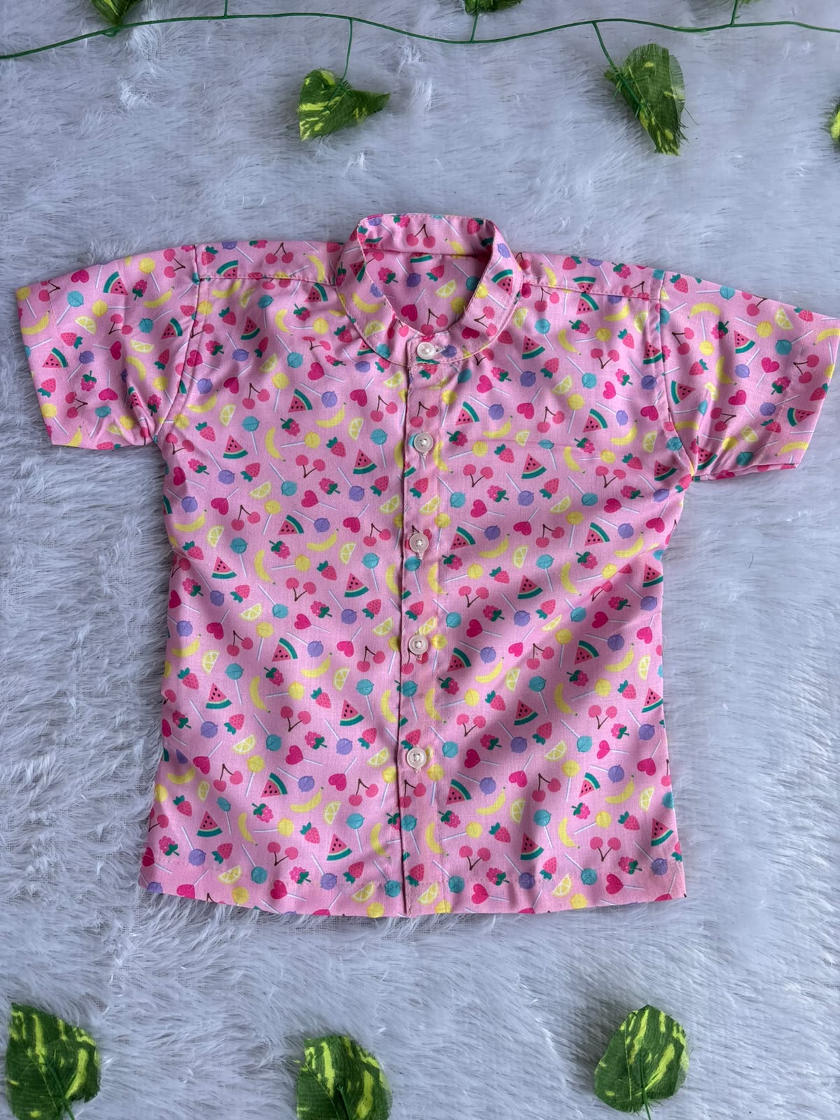 (SCC002) Coordinated Pink Fruit-Print & Sky Blue Sibling Combo Set