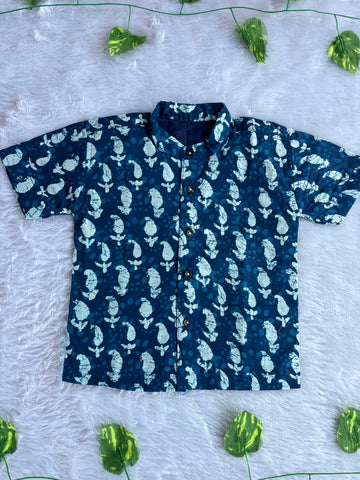 (BC008)Classic Indigo Botanical Boy's Shirt