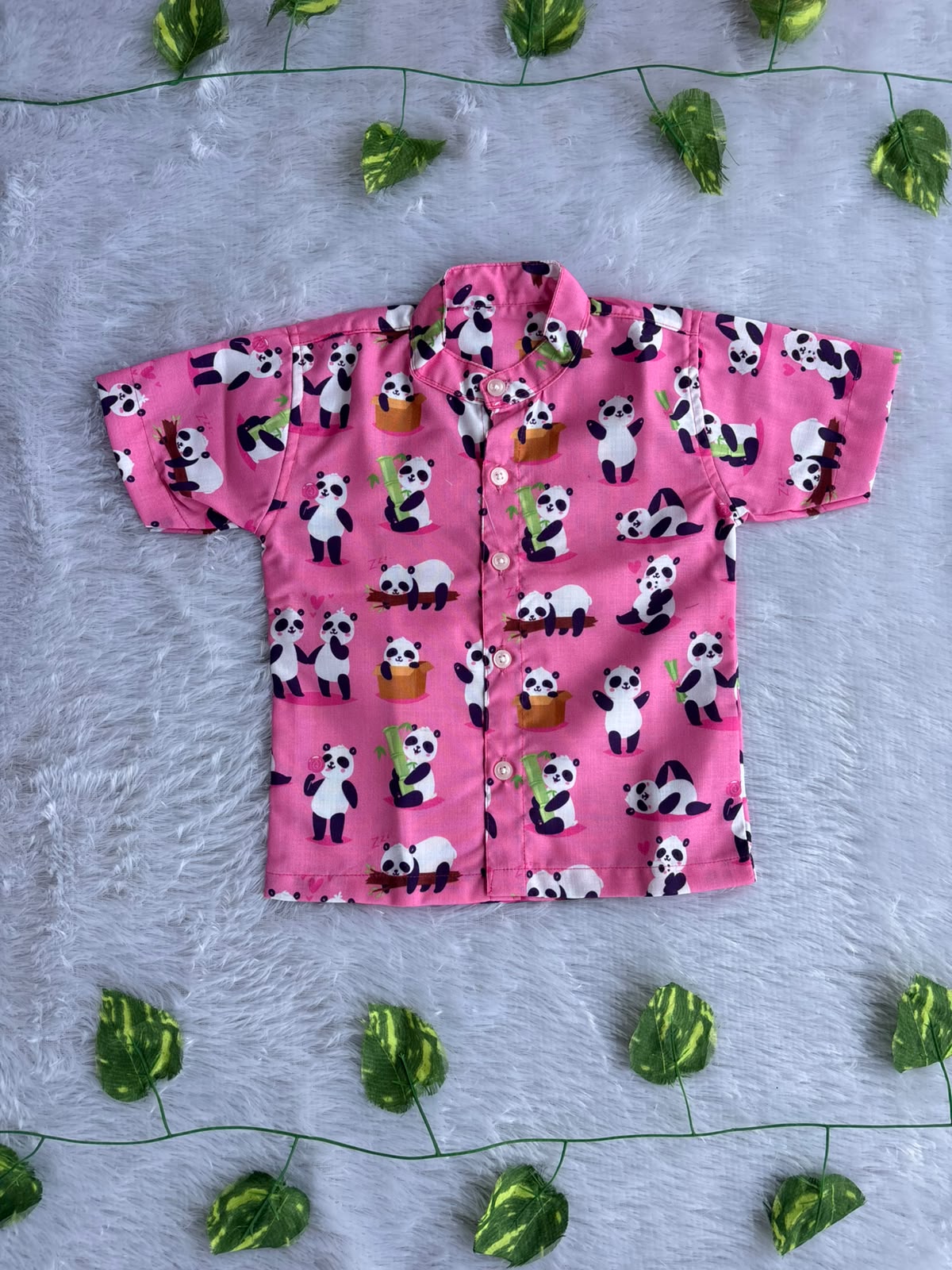 (BC011)Cute Panda Print Boys' Casual Shirt