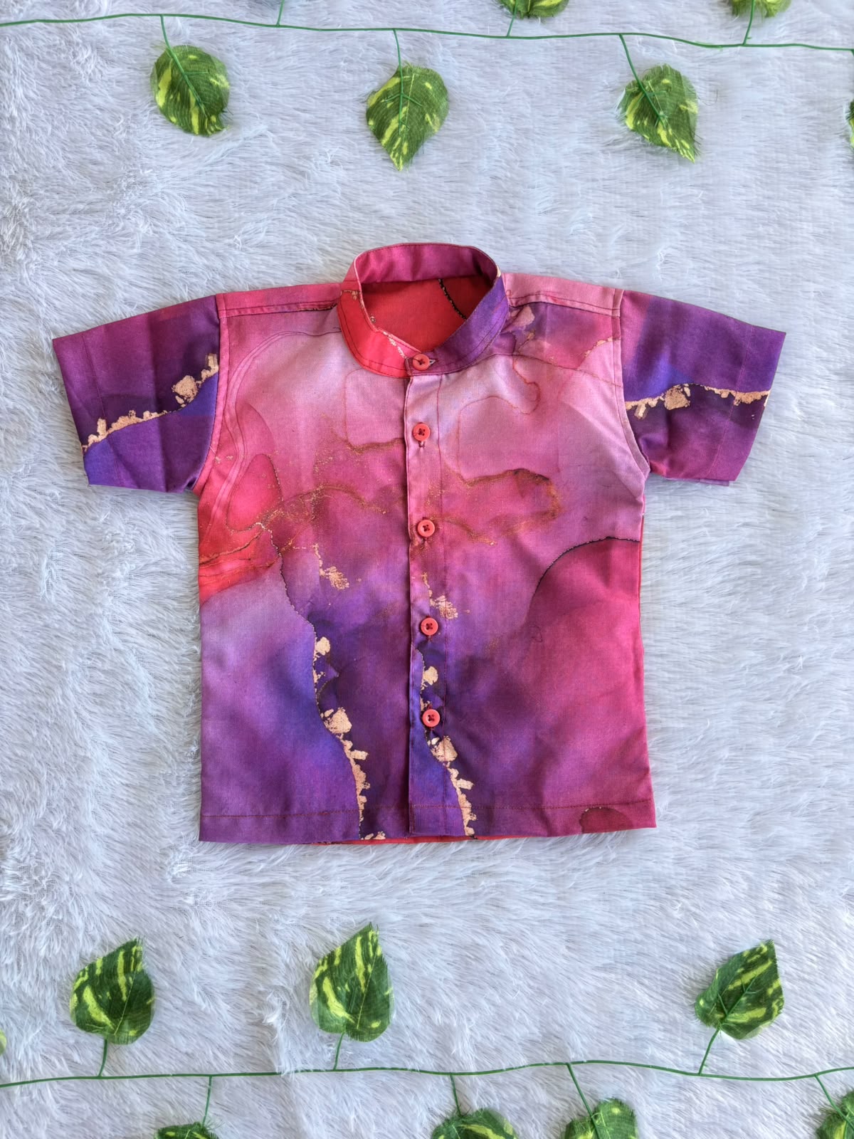 (BC016) Bold Watercolor Swirl Boy's Shirt in Deep Purple & Pink