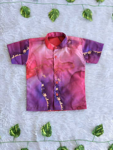 (BC016) Bold Watercolor Swirl Boy's Shirt in Deep Purple & Pink