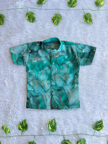 (BC018) Sophisticated Green Marble Print Boy's Shirt
