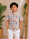 (BC021) Matching Botanical Garden Print Boy's Shirt with Mandarin Collar