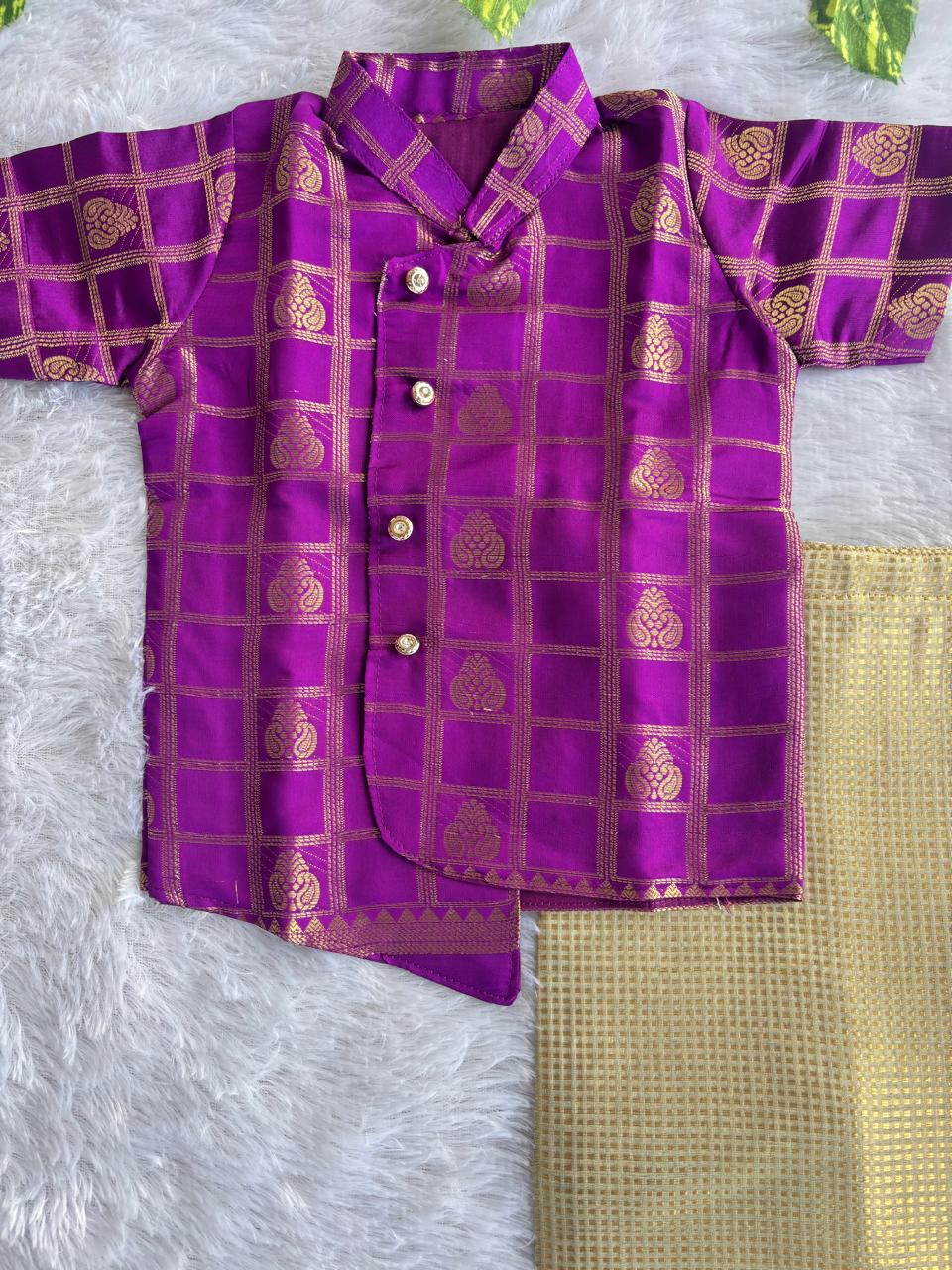 (BE006) Neelambaram silk-blend boys' ethnic set with an asymmetric hem