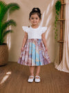 (CF011) Elegant Flutter-Sleeve Frock with Earthy brown Marble-Print Frock