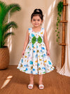 (CF018) Playful Safari Animal Print Frock with Green Bow Detail
