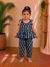 (CTP012) Navy Blue Printed Peplum Top Co-ord Set