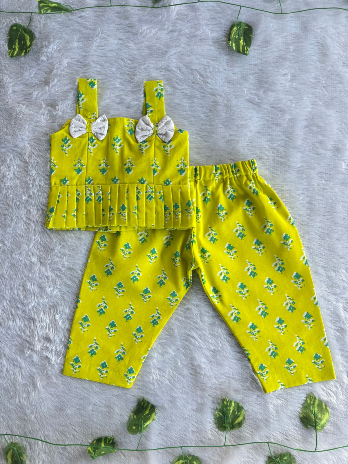 (CTP014) Bright Greenish Yellow Floral Printed Co-ord Set