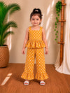 (CTP020)Mustard Yellow Geometric Floral Printed Peplum Top with Ruffled Trousers Co-ord Set