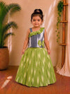 (CTS013)Stylish olive green and grey ikkat set