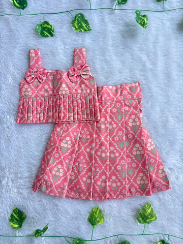 (CTS020)Charming Dusty Pink Floral Peplum and Skirt Set