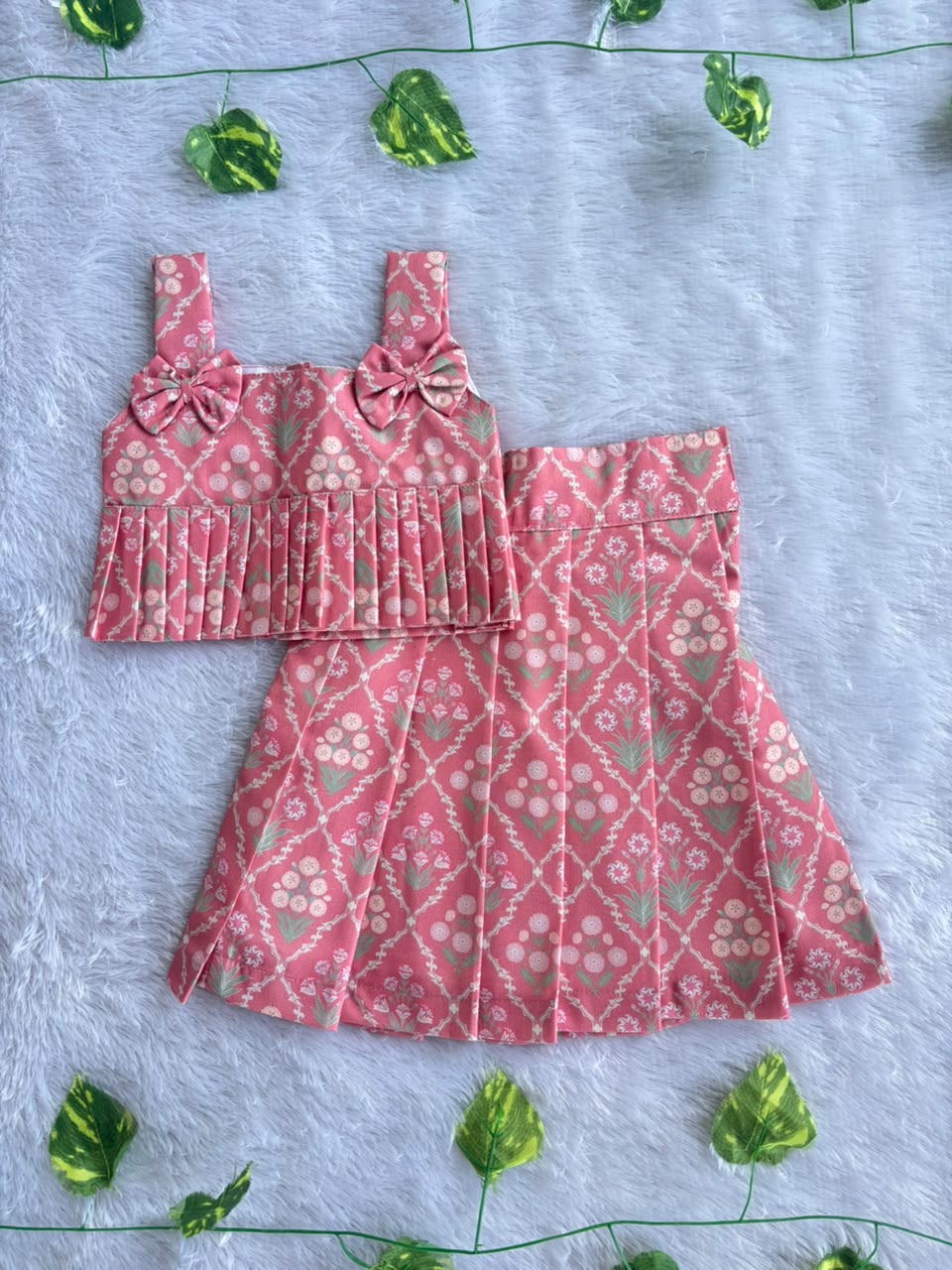 (CTS020)Charming Dusty Pink Floral Peplum and Skirt Set