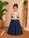 (CTS027)Pichwai Printed Bow-Accent Peplum Top with Ikat Pleated Skirt Co-ord Set