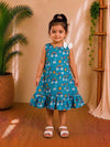 (ETF003)Vibrant Teal Rainbow & Panda Printed Ruffle Frock