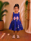 (ETF006) Girls Navy Blue Ethnic Frock Dress with Floral Print