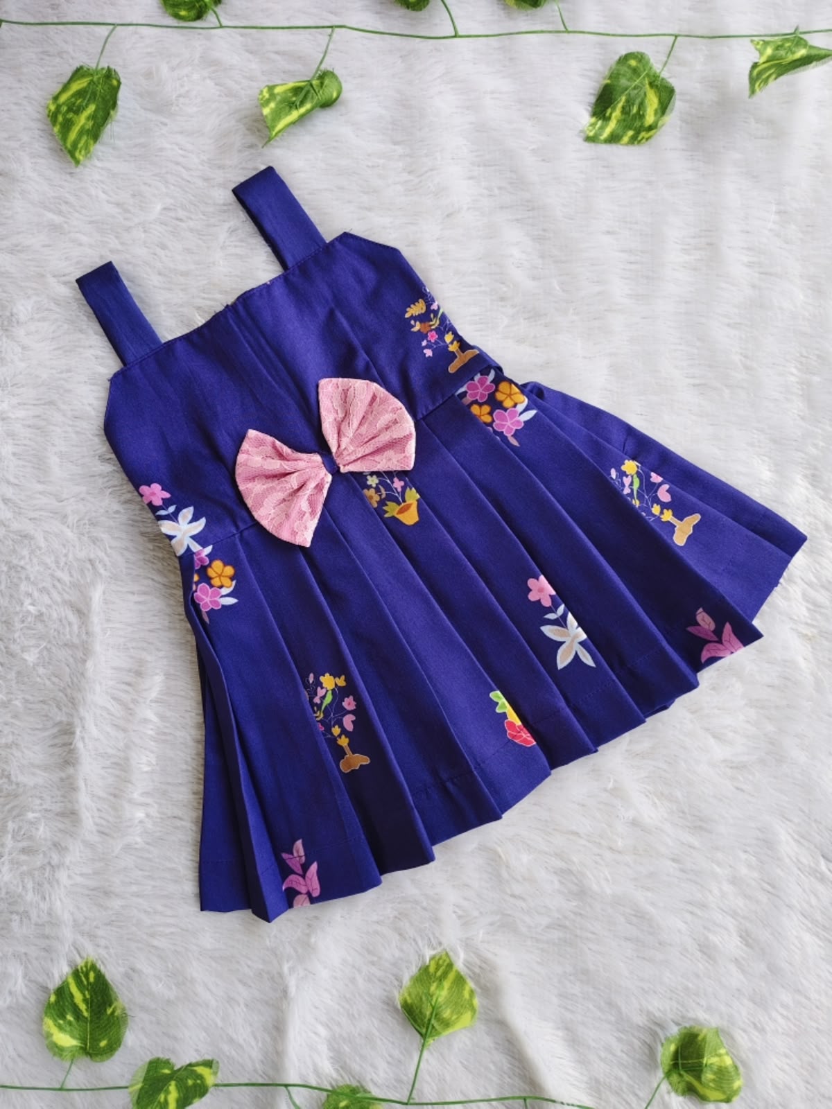 (ETF006) Girls Navy Blue Ethnic Frock Dress with Floral Print