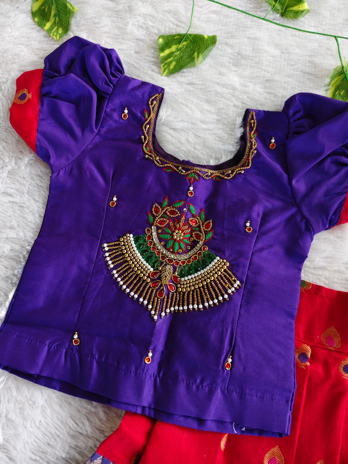 (ETS002) Traditional Purplish Blue & Red Kids Pattu Pavadai