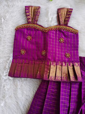 (ETS007) Elegant Ethnic Pattu Pavadai Set for Girls