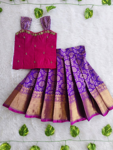 (ETS009) Royal Magenta and Purple Silk Pattu Pavadai