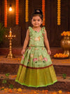 (ETS010) Charming Green Pichwai & Lotus Pattu Pavadai