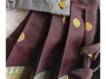 (ETS011) Elegant Grey and Maroon Traditional Pattu Pavadai Set