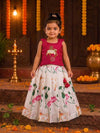 (ETS012) Vibrant Magenta and White Pichwai-Inspired Top and Skirt Set