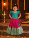 (ETS015) Elegant Teal and Magenta Girls Traditional Pattu Pavadai Set