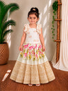 (ETS023)Graceful Lotus Print and Brocade Border Lehenga Set