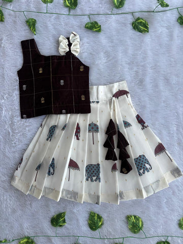 (ETTS005) Chanderi Weaves Elephant Print Ethnic Lehenga Set