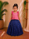 (ETTS013)Vibrant Pink and Royal Blue Ethnic Pattu Pavadai Set