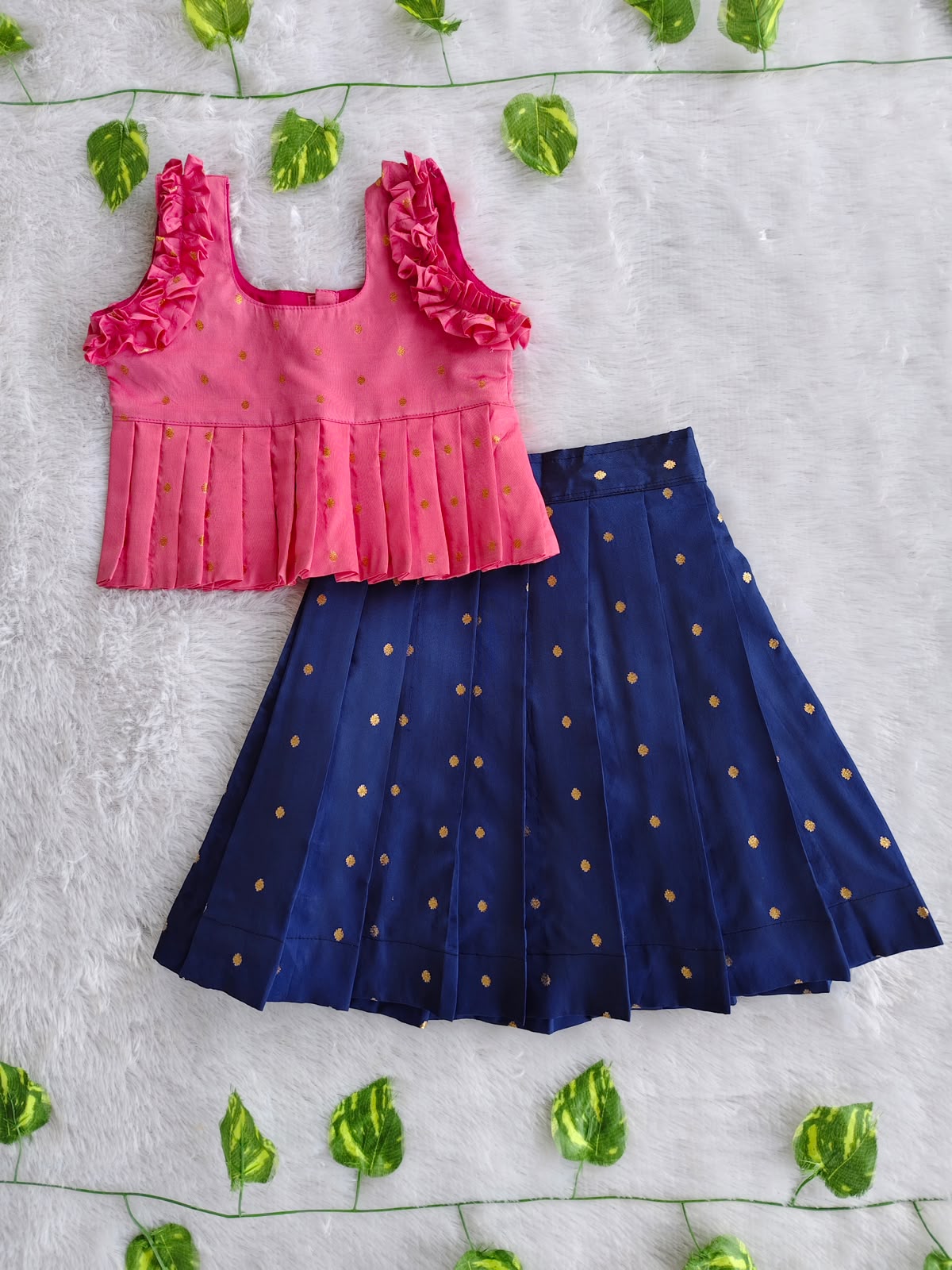(ETTS013)Vibrant Pink and Royal Blue Ethnic Pattu Pavadai Set