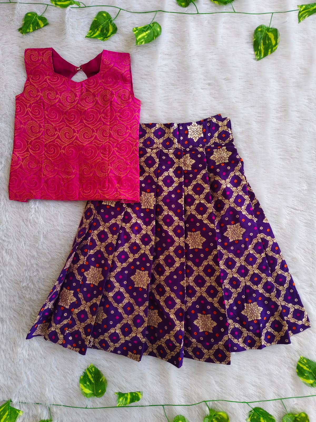 (ETTS018) Elegant Bold Color Banarasi Top and Skirt