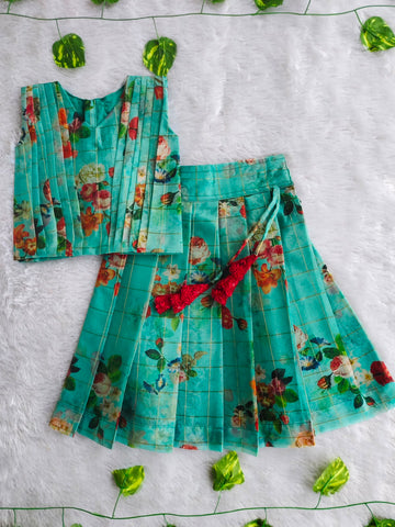 (ETTS019)Charming Floral Sea Green Ethnic Lehenga Set