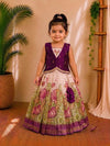 (ETTS020)Elegant Lotus Print Purple and Cream Ethnic Lehenga Set