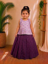 (ETTS028) Kids Floral Ruffled Peplum Top with Checked Long Skirt Set