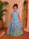 (ETTS036) Sky Blue Lotus & Cow Printed Top and Lehenga Set