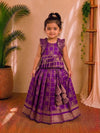 (ETTS038) Royal Purple & Gold Checked Pattu Pavadai Set