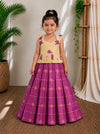 (ETTS045) Elegant Purple Checkered Skirt with Floral Print Peplum Top Set