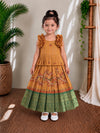 (ETTS049) Vibrant Mustard and Forest Green Ruffled Kalamkari Skirt Set