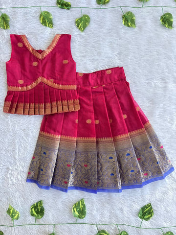 (ETTS051) Royal Magenta and Blue Zari Border Peplum Lehenga Set