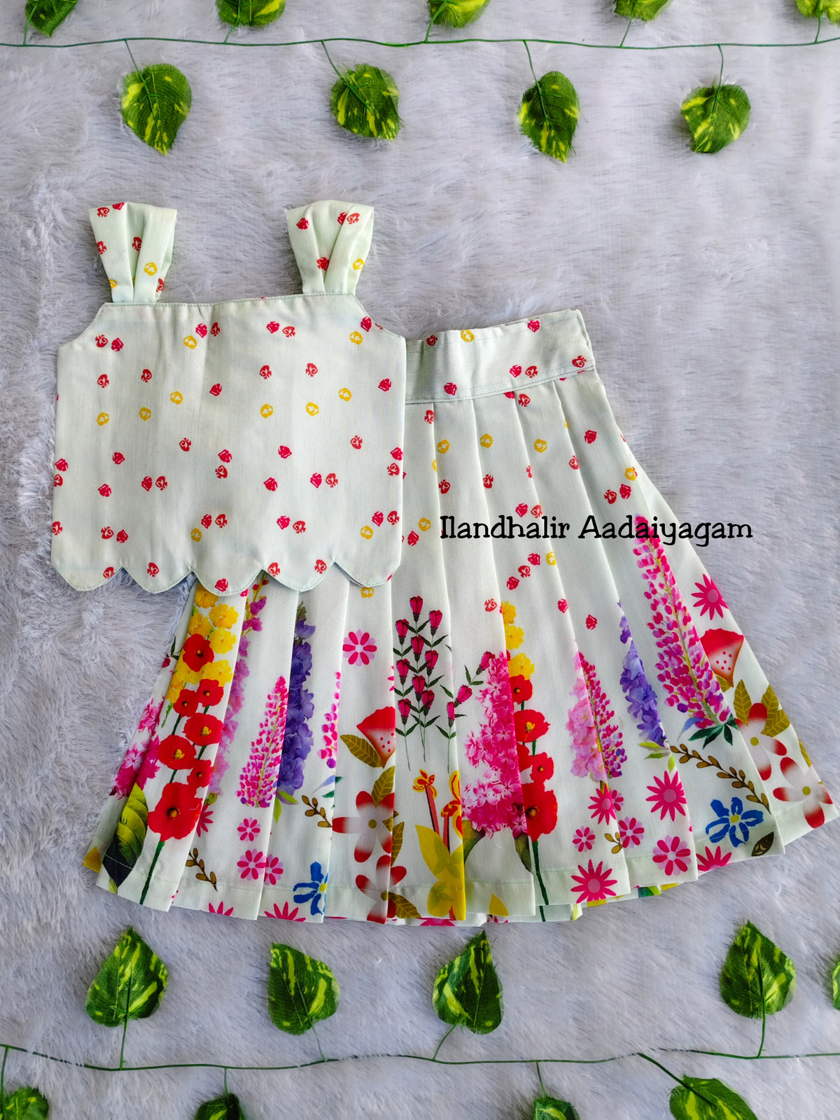 (ETTS010) Pastel Raw silk Girls Ethnic Top & Skirt Set