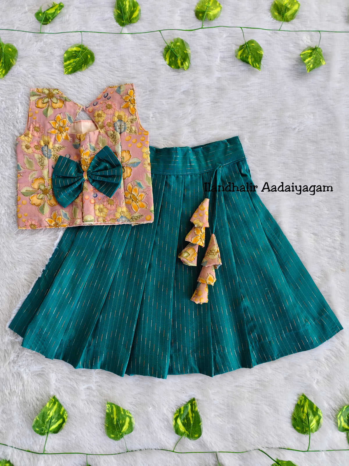 (ETTS002) Sequence and Raw Silk Girls Top & Skirt Set
