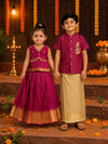 (SCE005) Traditional Magenta and Gold Festive Sibling Matching Outfit Set