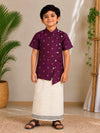 (BE012) Elegant Deep Purple Ethnic Set with Asymmetric Shirt and Traditional Veshti