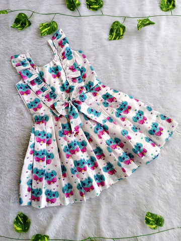 (CF007) Playful Koala Print Frock with Ruffled Straps and Bow Accent