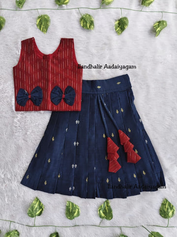 (ETTS009) Raw Silk Striped Ethnic Top & Skirt Set