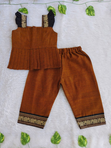 (ETTP001) Elegant Earthen Toned Kids' Co-Ord Set with Traditional Brocade Accents