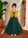 (CFC006) Mustard Yellow Jacket Style Girls Party Wear Frock with Green Dress