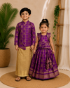 (SCE003) Regal Purple & Gold Zari Brocade Traditional Sibling Combo Set